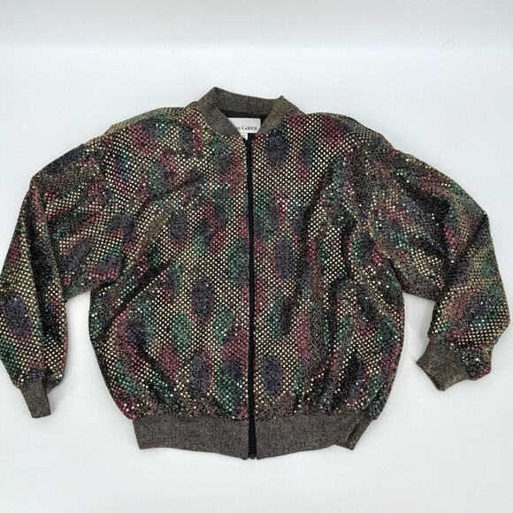 Brenda Goode Womens SMALL Colorful Sequin Zip Jacket Bomber DISCO Shoulder Pads - Picture 6 of 10